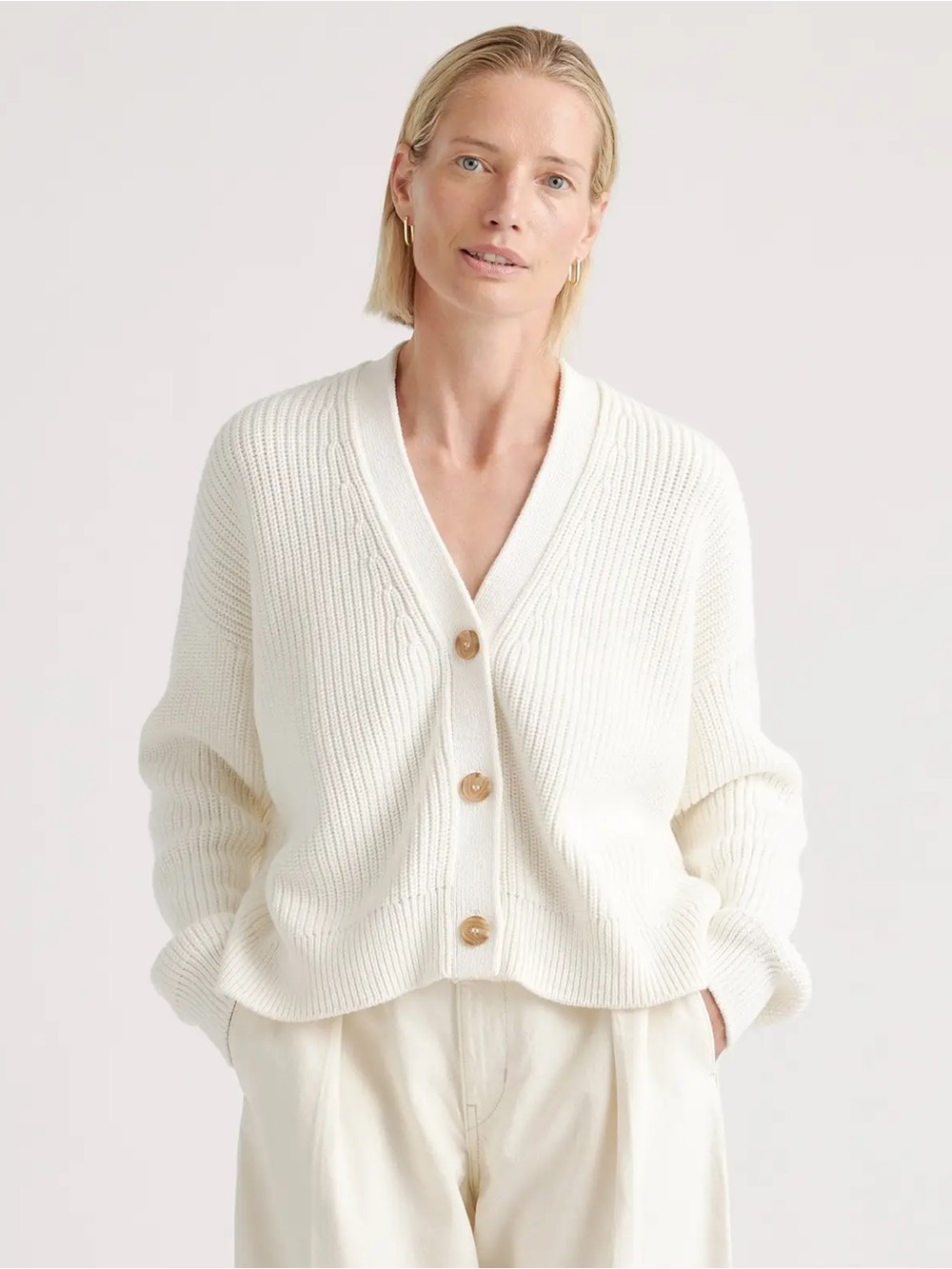 Quince 100% Organic Cotton Fisherman Boxy Cropped Cardigan
